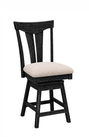 Distressed Black Wood Swivel Bar Stool with Back