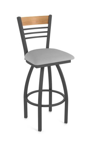 Holland's 880 Eleanor Pewter Swivel Bar Stool with Ladder Back and Gray Seat Cushion