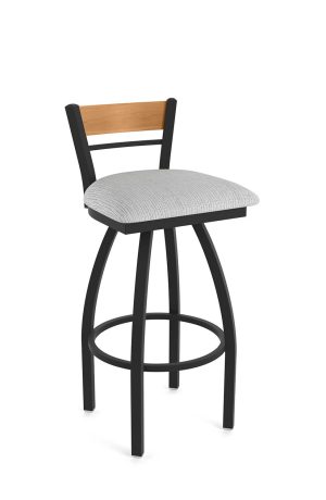 Holland's 881 Revelle Black Swivel Bar Stool with Low Back and Medium Wood