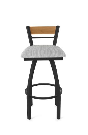 Holland's 881 Revelle Black Swivel Bar Stool with Low Back and Medium Wood - Front View