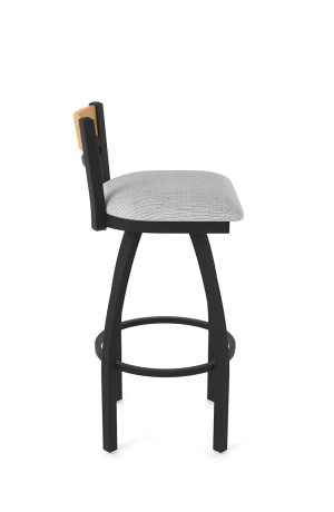 Holland's 881 Revelle Black Swivel Bar Stool with Low Back and Medium Wood - Side View