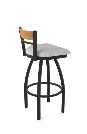 Holland's 881 Revelle Black Swivel Bar Stool with Low Back and Medium Wood - Side Back View