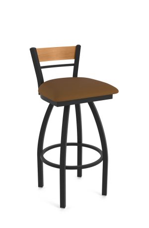 Holland's 881 Revelle Black Swivel Bar Stool with Low Back and Medium Wood