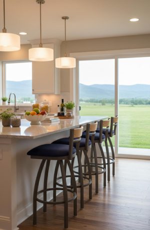 Holland's 881 Revelle Bronze Metal Swivel Bar Stools with Low Back in Modern Kitchen