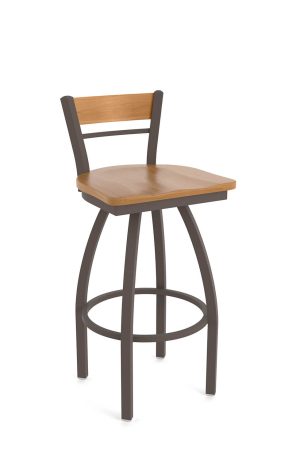 Holland's 881 Revelle Bronze Swivel Bar Stool with Medium Wood Back and Seat