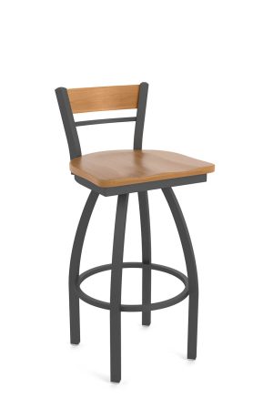 Holland's 881 Revelle Pewter Swivel Bar Stool with Medium Wood Back and Seat