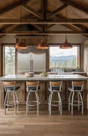 Holland's 881 Revelle Silver Low Back Bar Stools in Rustic Wood Kitchen