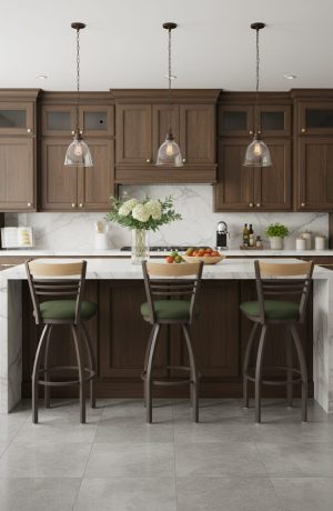 Holland's Eleanor 880 Bronze Bar Stools with Natural Wood Back and Seat in Brown Kitchen