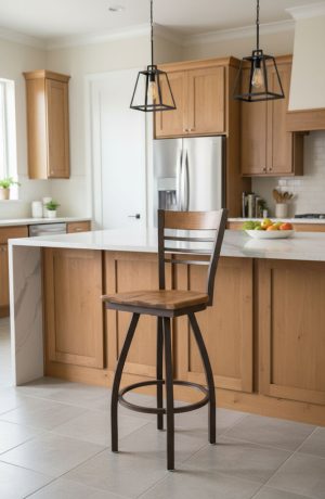 Holland's Eleanor 880 Bronze Metal Swivel Bar Stool with Medium Wood Back and Seat