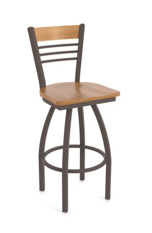 Holland's Eleanor 880 Bronze Swivel Bar Stool with Medium Wood Back and Seat
