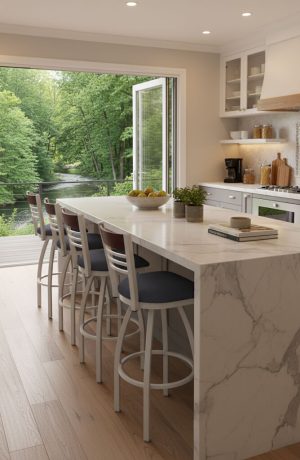 Holland's Eleanor 880 Silver Swivel Bar Stools with Ladder Back in Modern Kitchen