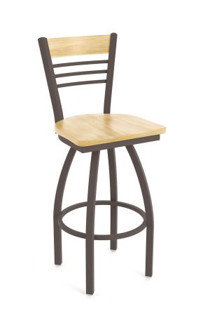Holland's Eleanor Bronze Swivel Bar Stool with Natural Wood Back and Seat