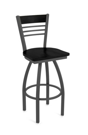Holland's Eleanor Pewter Metal Swivel Bar Stool with Black Wood Back and Seat