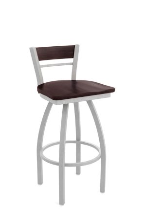 Holland's Revelle Silver Swivel Bar Stool with Dark Cherry Wood