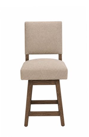 Transitional Distressed Oak Wood Swivel Bar Stool - Upholstered - Cornelia Front