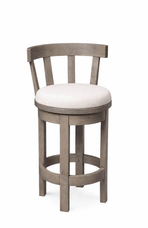 Simply Amish's Barrel Round Gray Wood Swivel Bar Stool with Back