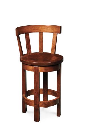 Simply Amish's Barrel Round Swivel Bar Stool with Back and Wood Seat