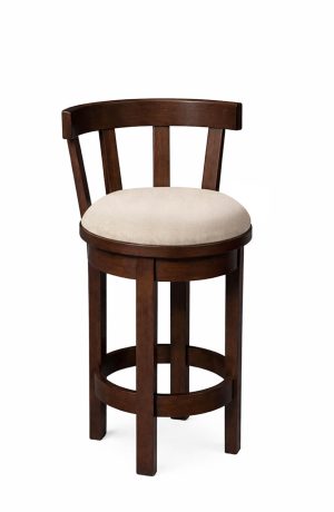 Simply Amish's Barrel Swivel Espresso Wood Swivel Bar Stool with Back