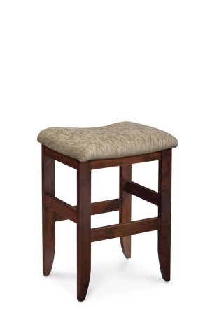 Simply Amish's Bowen Solid Wood Stationary Backless Bar Stool with Saddle Seat and Seat Cushion