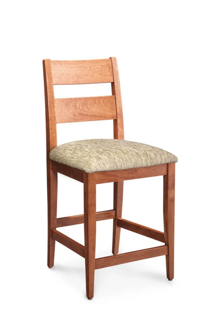 Simply Amish's Cadira Solid Wood Natural Wood Bar Stool with Ladder Back with Seat Cushion