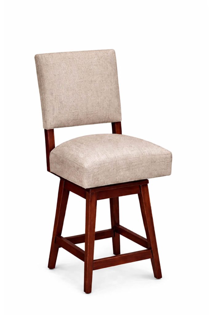 Simply Amish's Cornelia Cherry Wood Swivel Bar Stool Upholstered with Back