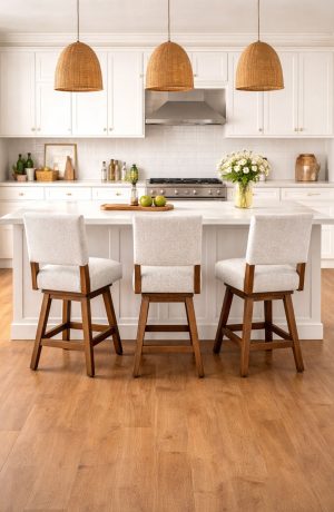 Simply Amish's Cornelia Wood Swivel Bar Stools Kitchen Island