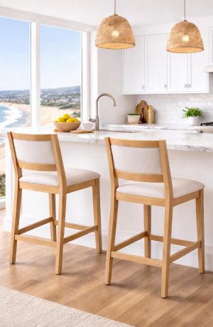 Simply Amish's Hayes Modern Solid Wood Bar Stools in Coastal Kitchen