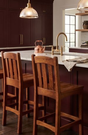 Simply Amish's Hudson Solid Wood Bar Stools in Burgundy Kitchen