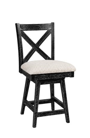 Simply Amish's Lennox Distressed Black Wood Swivel Bar Stool