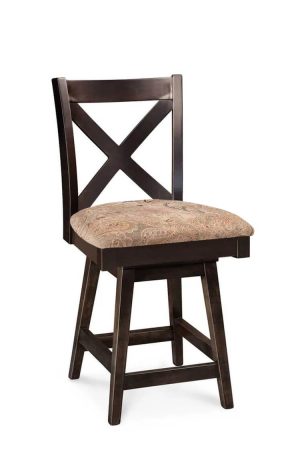 Simply Amish's Lennox Expresso Wood Swivel Bar Stool with X Back with Seat Cushion