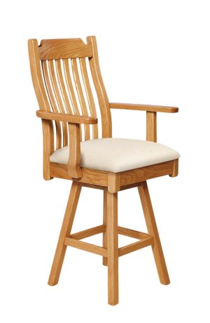Urbandale Mission-Style Swivel Arm Wood Stool with High Back