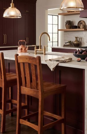 Simply Amish's Hudson Solid Wood Bar Stools in Burgundy Kitchen - Full Kitchen