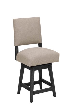 Transitional Distressed Charcoal Wood Swivel Bar Stool