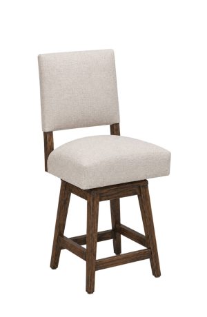 Transitional Distressed Dark Oak Wood Swivel Bar Stool - Upholstered - Cornelia