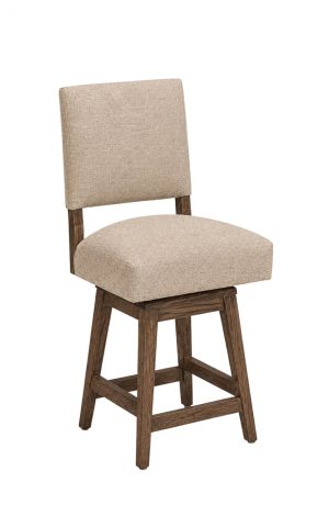 Transitional Distressed Oak Wood Swivel Bar Stool - Upholstered - Cornelia