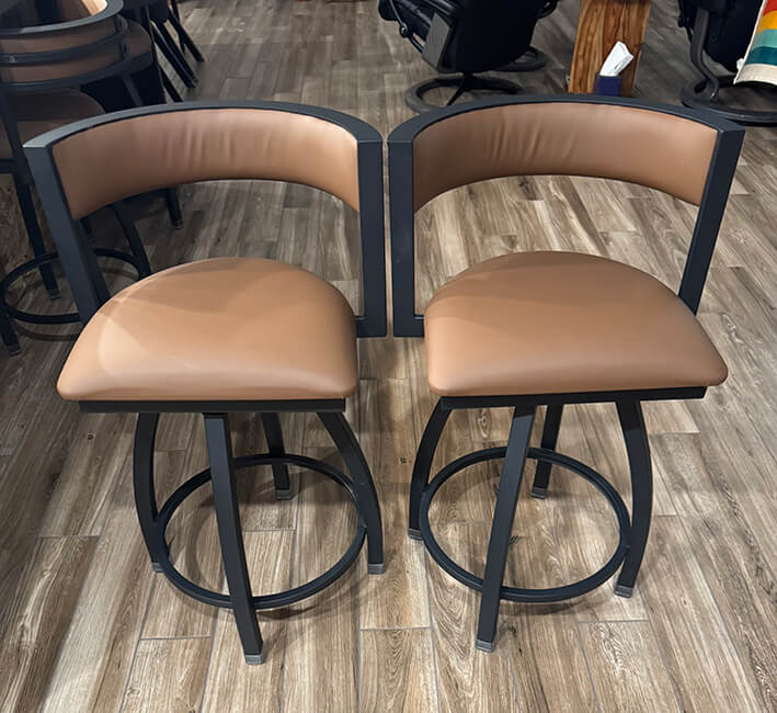 Holland's Black Swivel Bar Stools with Brown Seat and Back Cushion