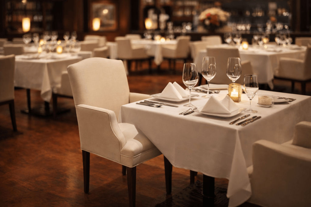 Plush arm chairs in restaurant setting