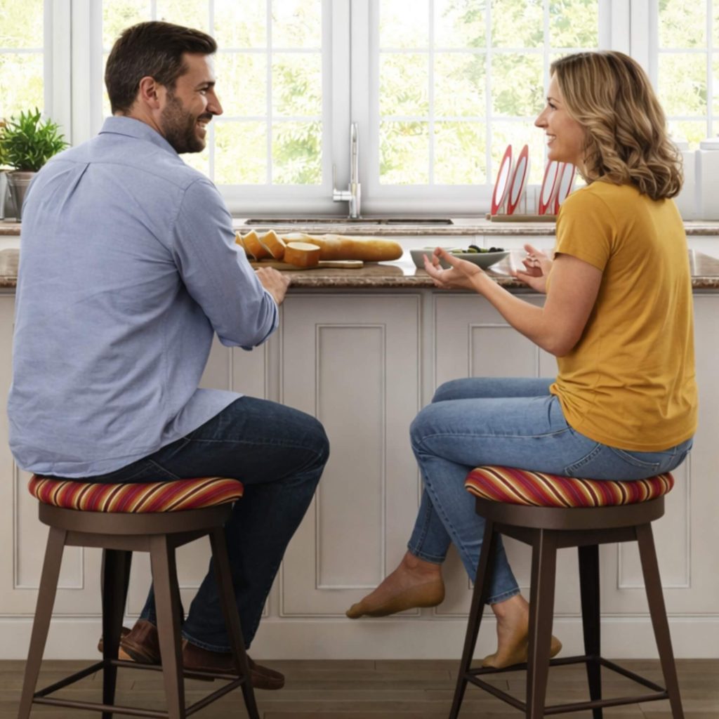 Backless bar stools encourage conversation