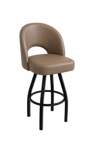 Upholstered Brown Leather Swivel Bar Stool with Back - T96