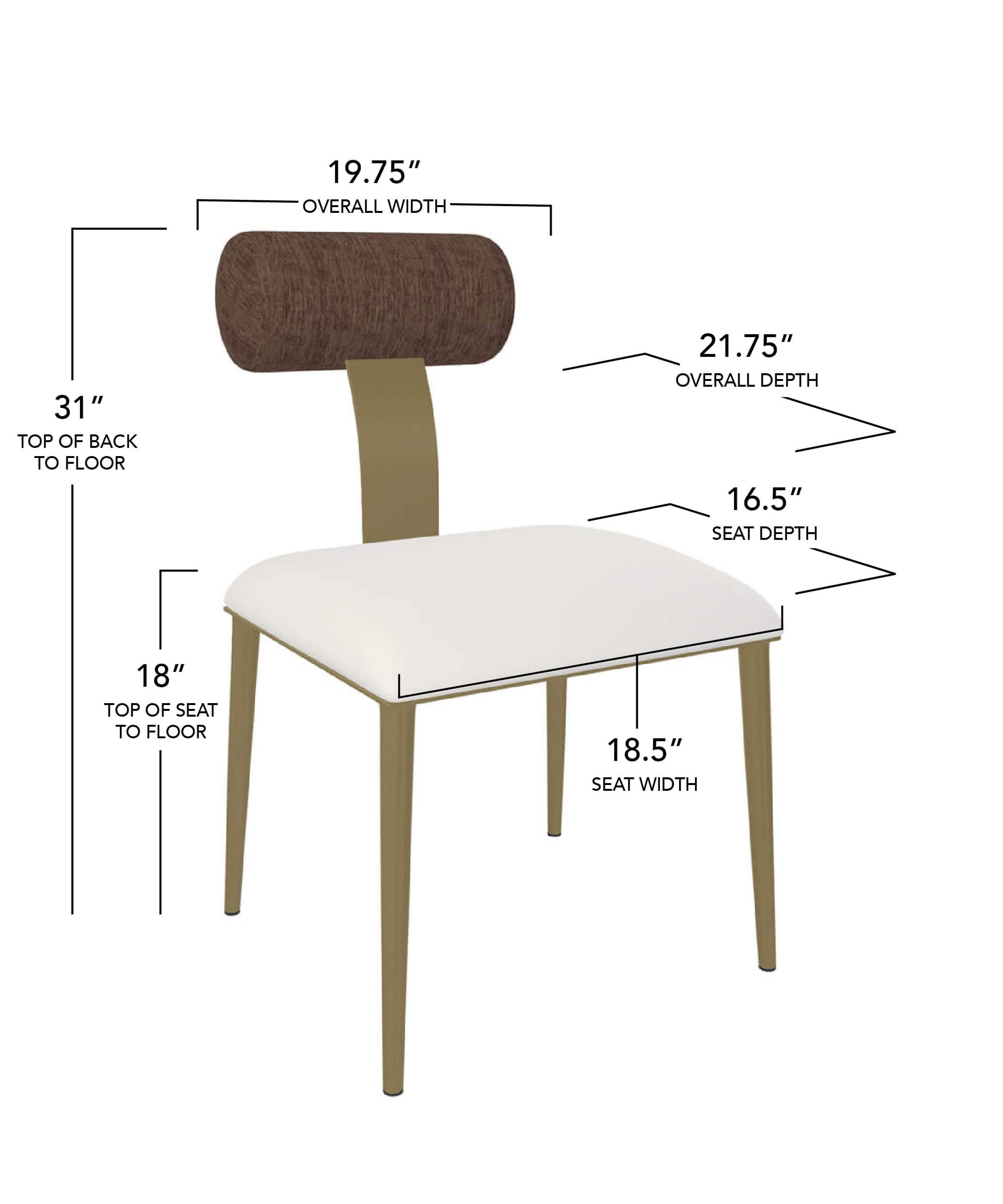 Luca Art Deco Modern Side Chair with Rolled Back