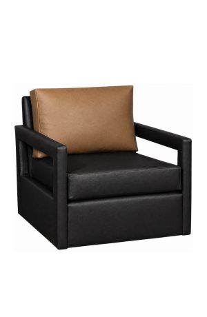 2356 Black Swivel Lounge Chair with Arms and Brown Pillow