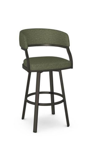 Amisco's Mazzy Brown Metal Swivel Bar Stool with Green Fabric on Back and Seat