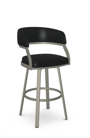 Amisco's Mazzy Taupe Swivel Bar Stool with Black Vinyl