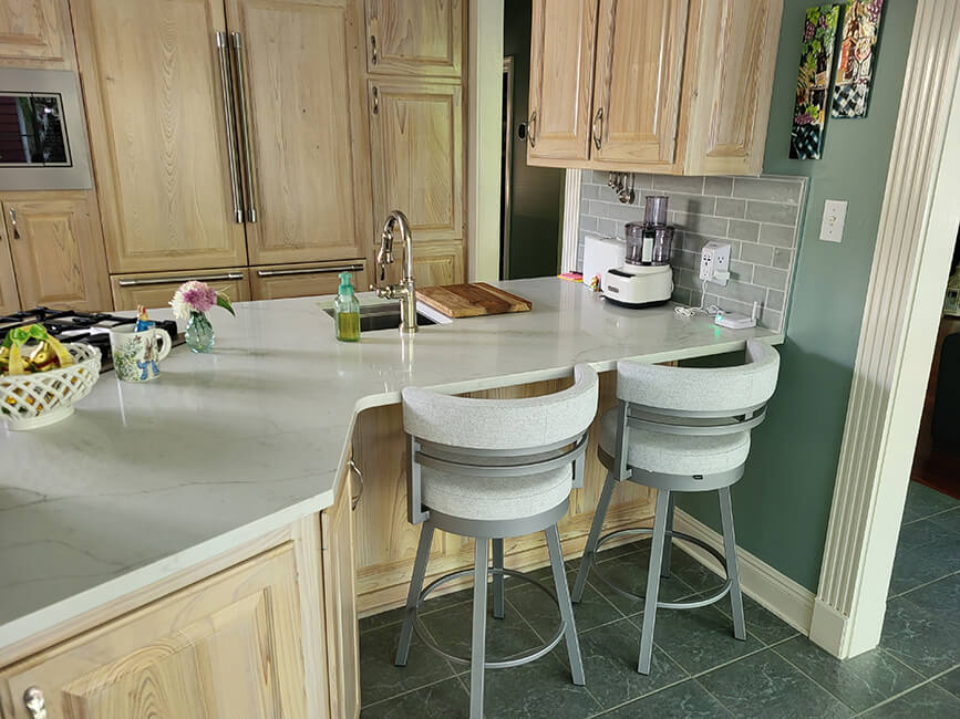 Amisco's Ronny Silver Swivel Bar Stools in Customer's Kitchen
