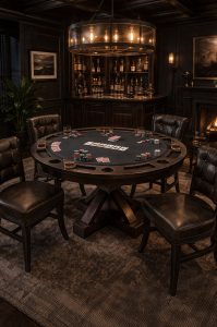 Featuring the Trestle 5-Piece Wood Convertible Poker Table Set by DARAFEEV