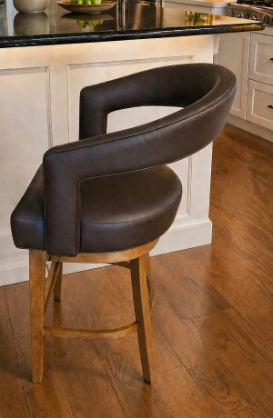 Style Upholstering's #17 Natural Wood Swivel Bar Stool - Back Side in Kitchen