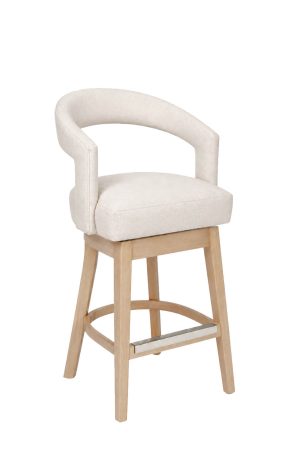Style Upholstering's 17 Natural Wood Swivel Bar Stool with Barrel Back