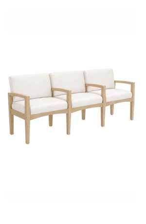 Natural Wood Upholstered Multi-Seat Bench With Back