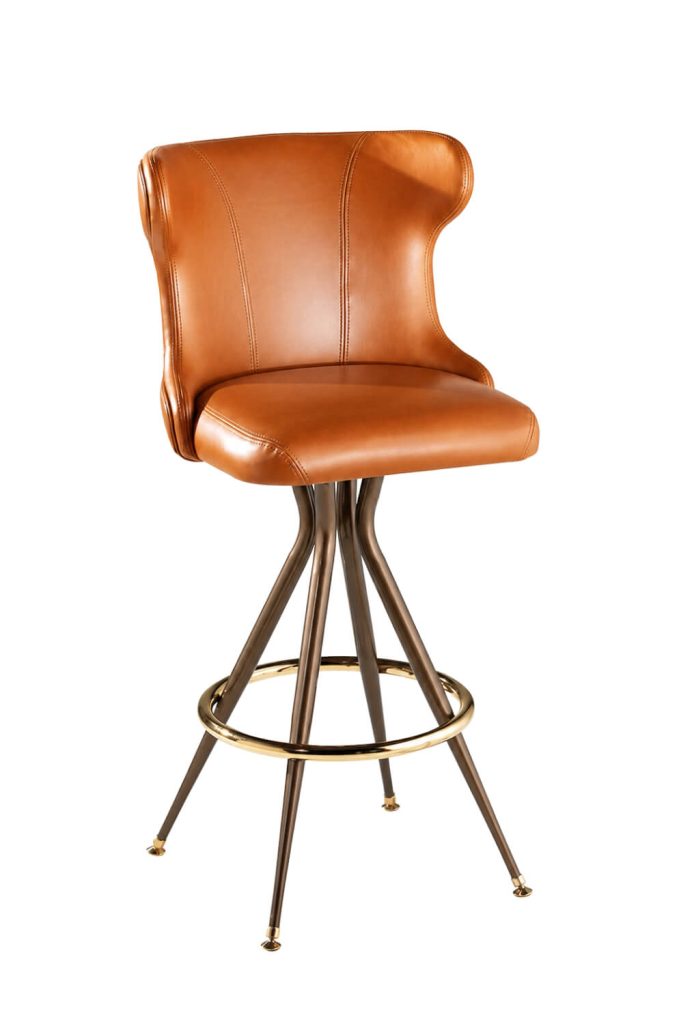MTS Legacy Saddle Orange Leather Bar Stool with Bronze Spindle Metal Base
