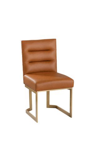 MTS Seating Billow Contoured Upholstered Gold Metal Dining Chair with Sled Base